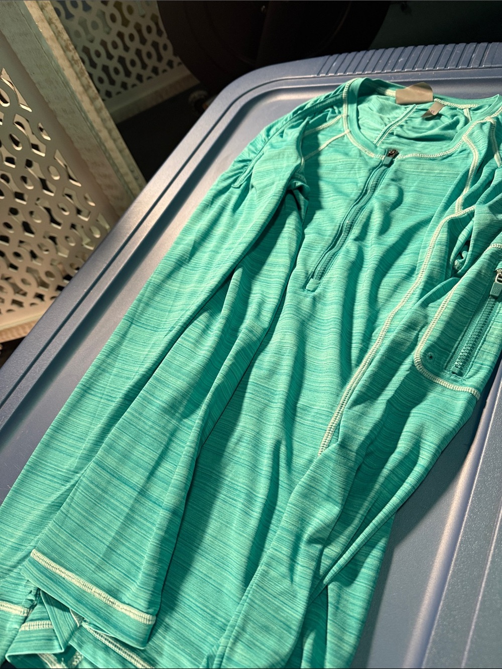 Athleta Teal Zip-Front Long Sleeve Pajama Top